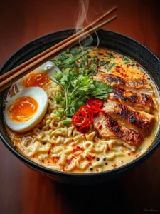 Fiery Chicken Ramen with Creamy Garlic Sauce for Cozy Nights First Image