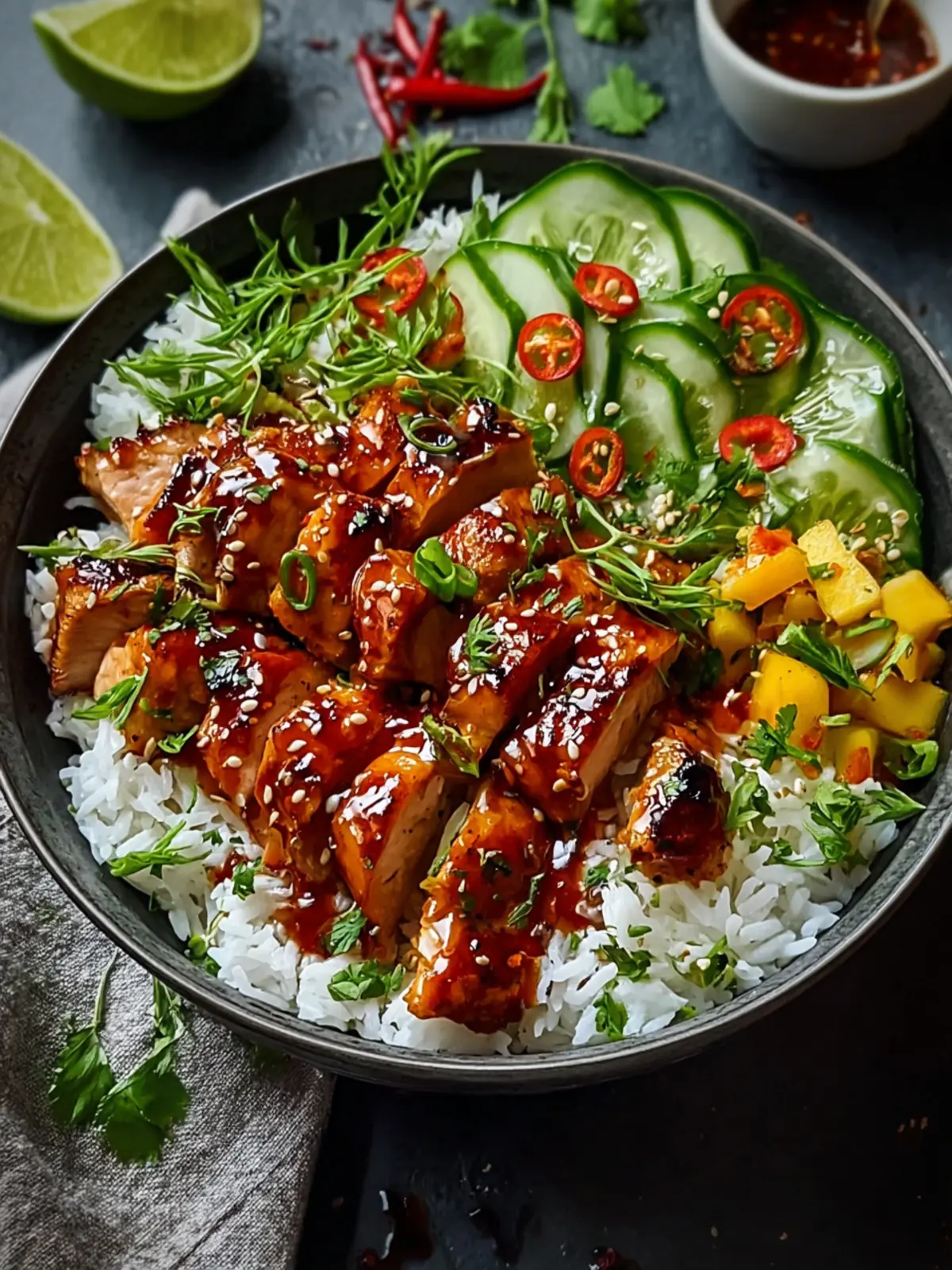 Sweet Chili Chicken Bowl with Coconut Lime Drizzle Bliss First Image