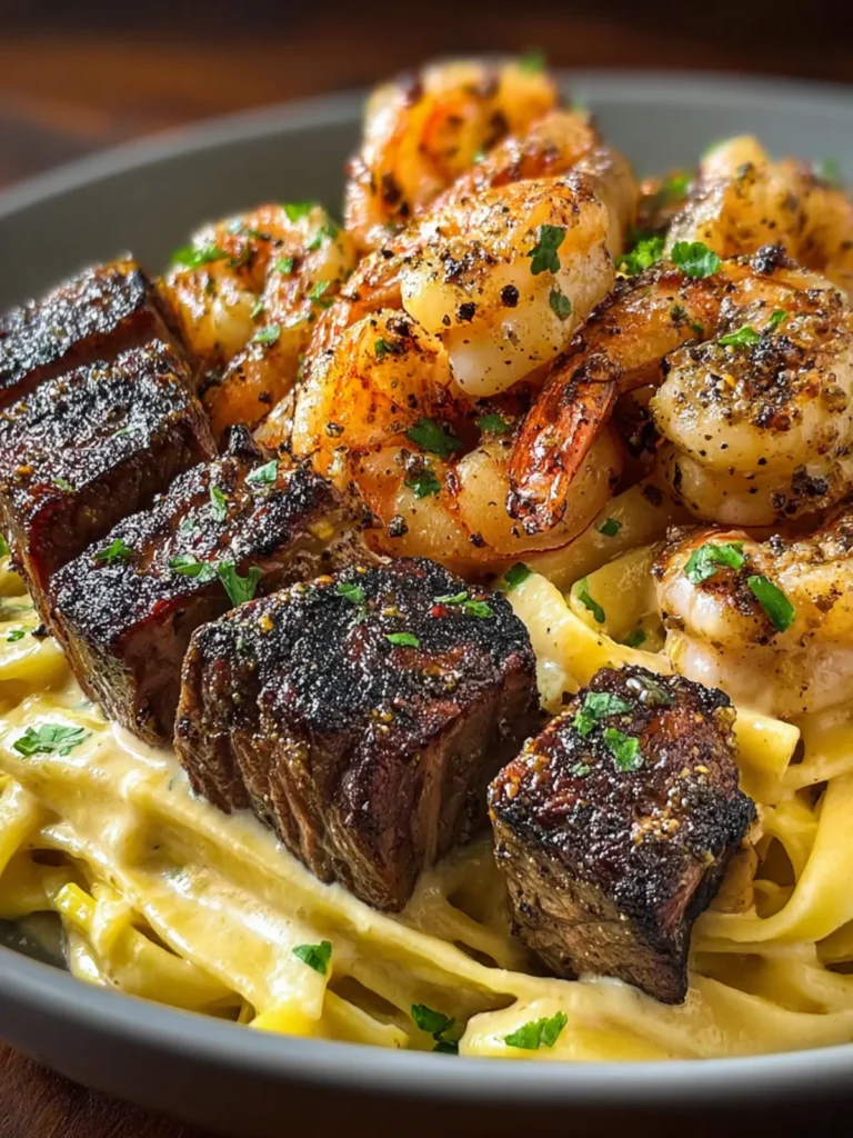 Irresistible Blackened Steak Shrimp Alfredo Recipe First Image