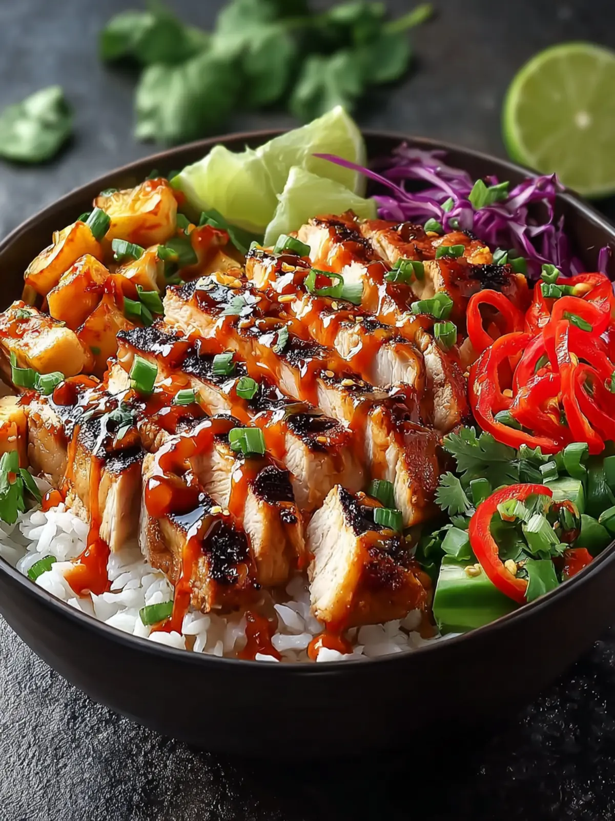 Sweet Chili Chicken Bowl with Coconut Lime Drizzle Delight First Image