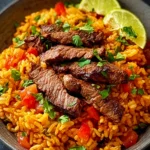 Irresistible Queso Rice with Steak Strips Recipe First Image