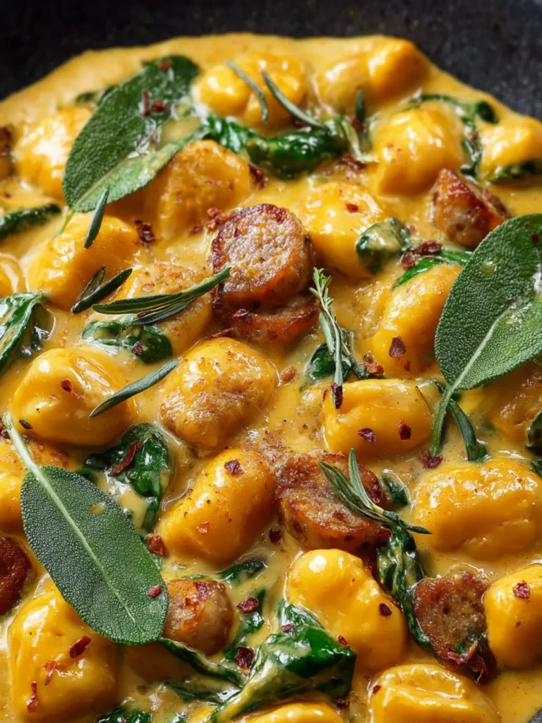 Creamy Autumn Pumpkin Gnocchi with Sausage & Fresh Herbs First Image