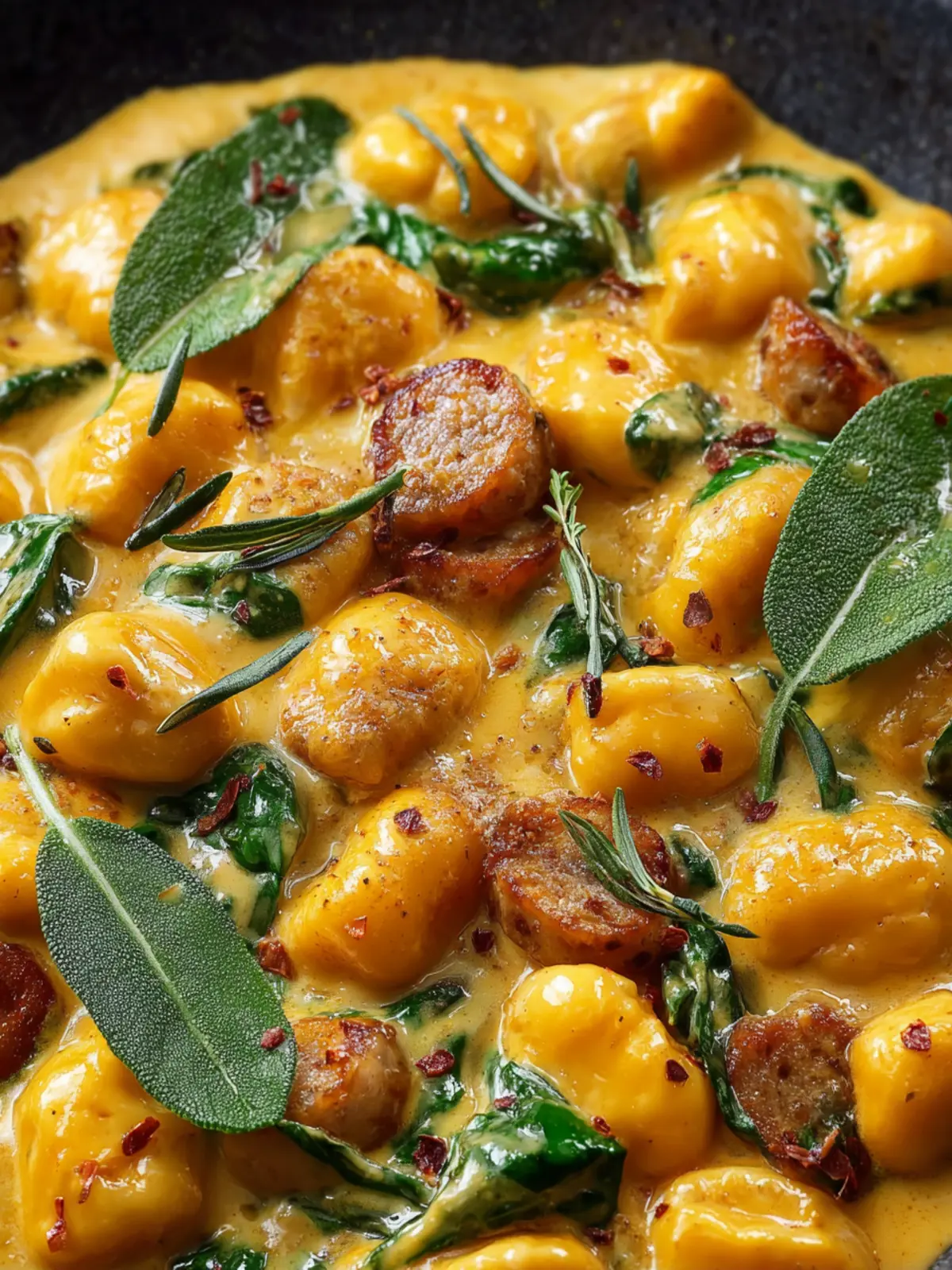 Creamy Autumn Pumpkin Gnocchi with Sausage & Fresh Herbs First Image