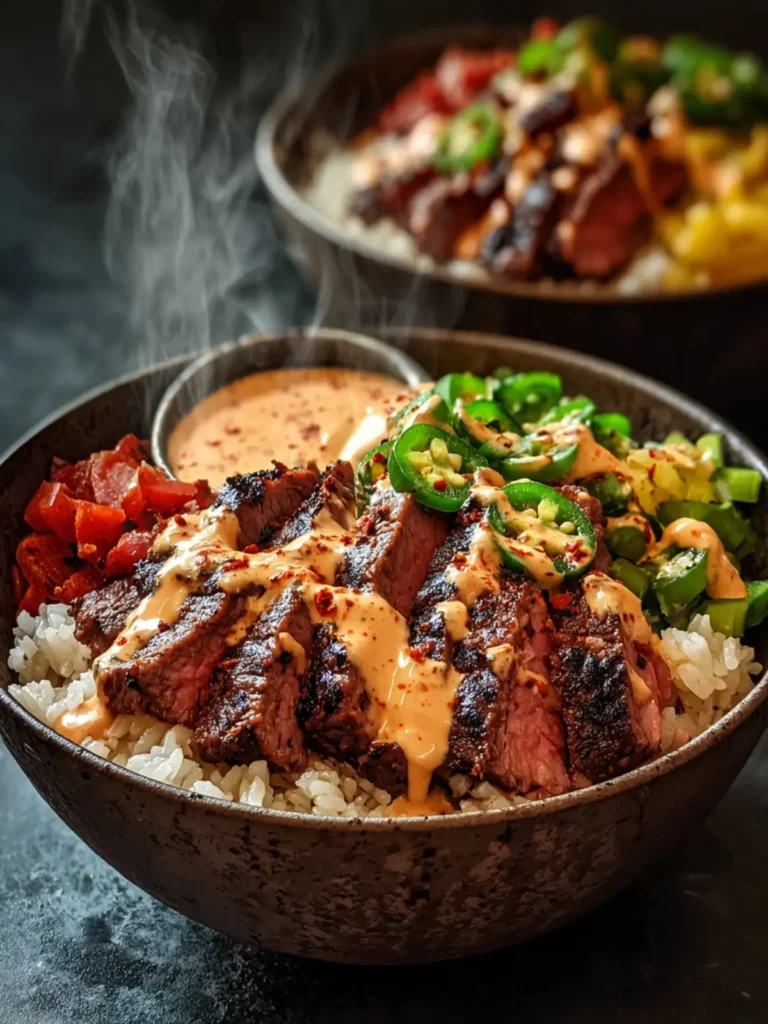 Korean BBQ Steak Rice Bowls with Spicy Cream Sauce Bliss First Image