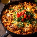 One Skillet Cheesy Salsa Chicken Rice Bake First Image