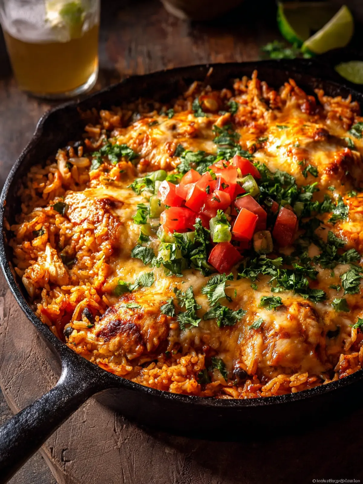 One Skillet Cheesy Salsa Chicken Rice Bake First Image