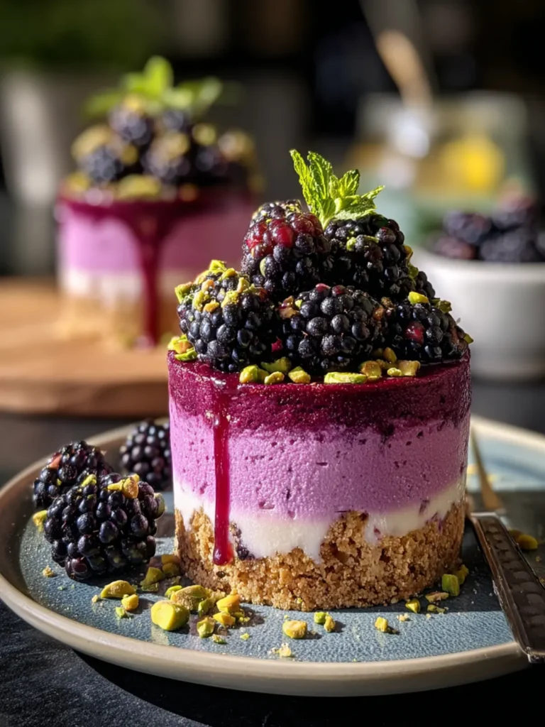 Irresistible Pistachio Blackberry Cheesecake Towers Recipe First Image