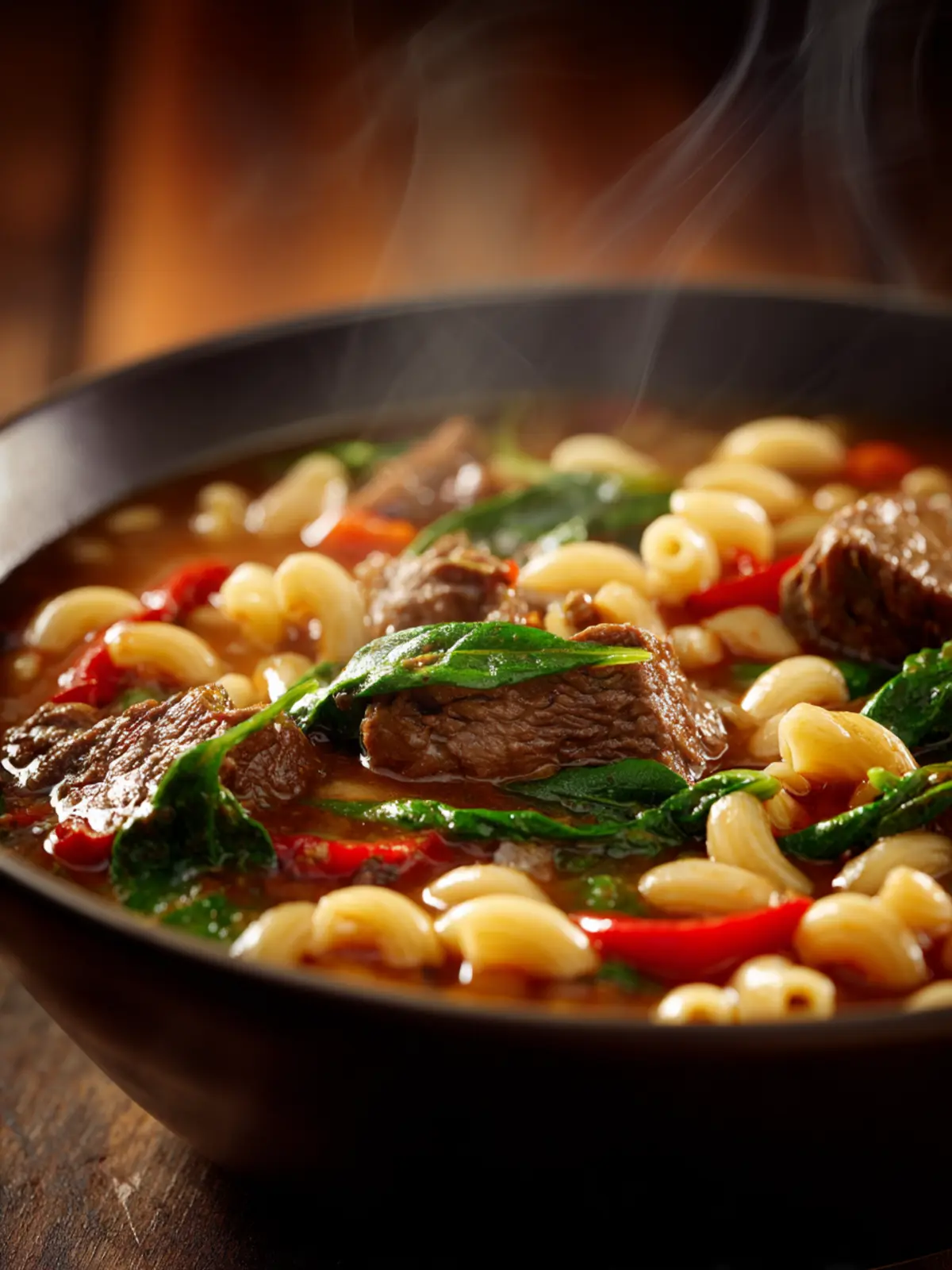 Hearty Beef Macaroni Soup with White Beans & Spinach First Image