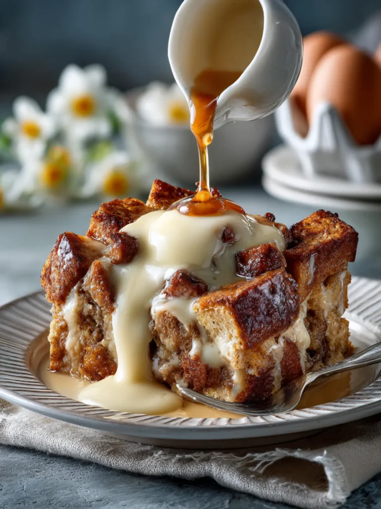 Best Hot Cross Bun Bread Pudding with Creamy Vanilla Custard First Image