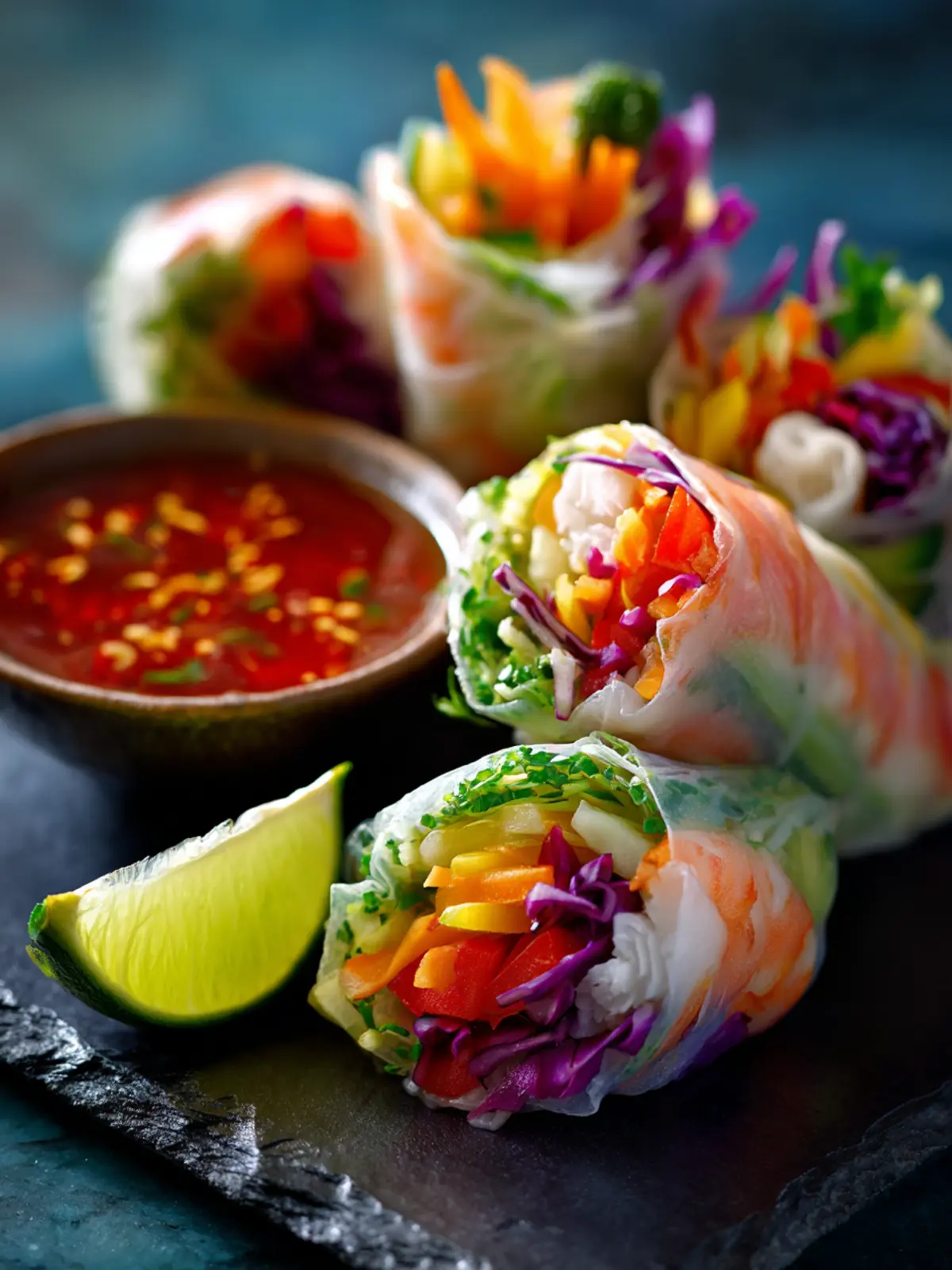 Fresh Vegetable Spring Rolls with Bright Lime Dipping Sauce First Image