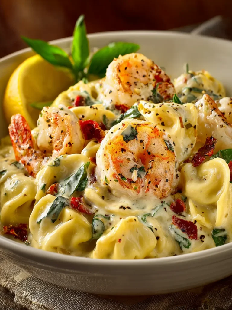 Indulge in Creamy Shrimp and Roasted Garlic Alfredo Tortellini First Image