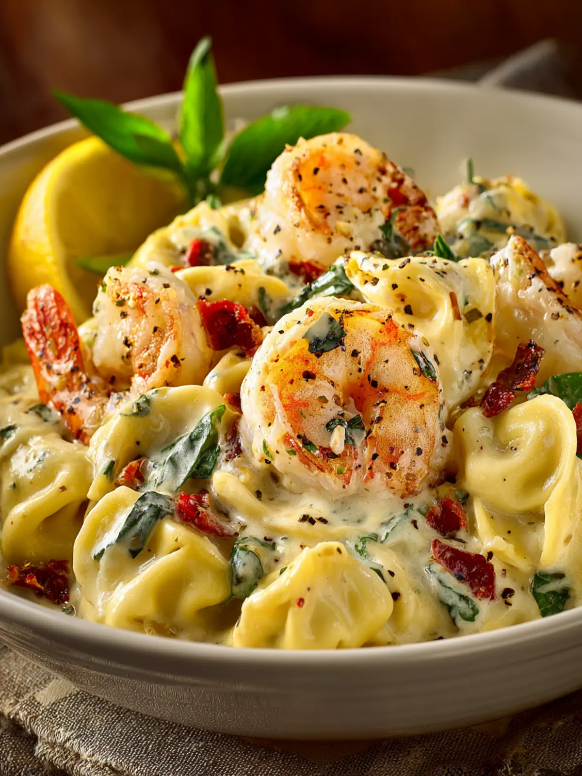 Indulge in Creamy Shrimp and Roasted Garlic Alfredo Tortellini First Image